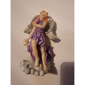Collectible Angel Figurine Figure Purple Dress Decor Red Hair